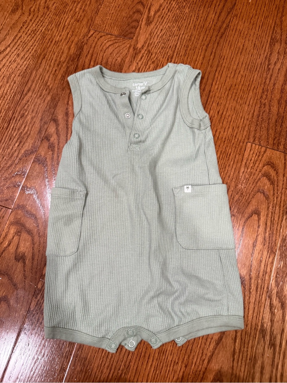 Carter's Olive Green Sleeveless Waffle Romper with Pockets